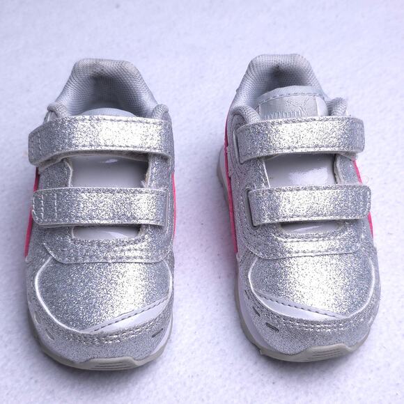 PUMA Silver Glitter & Pink Vista Glitz Sneaker Baby/Infant/Walker Size 4C - Picture 4 of 8